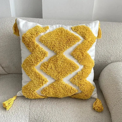 Geometric tufted tassel cushion cover beige & gray living room decor