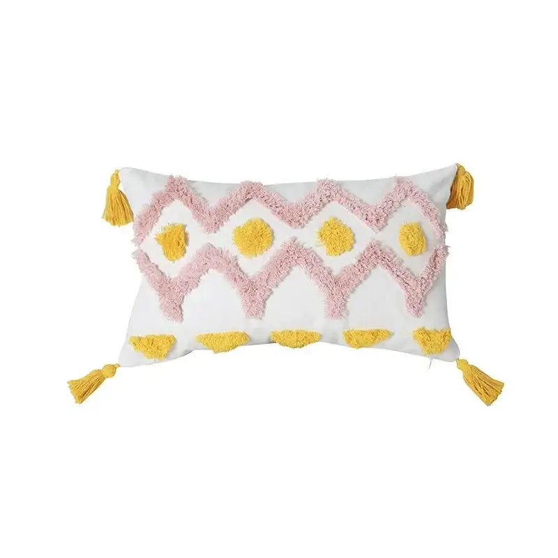 Geometric tufted tassel cushion cover beige & gray living room decor
