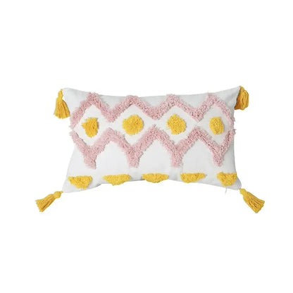 Geometric tufted tassel cushion cover beige & gray living room decor
