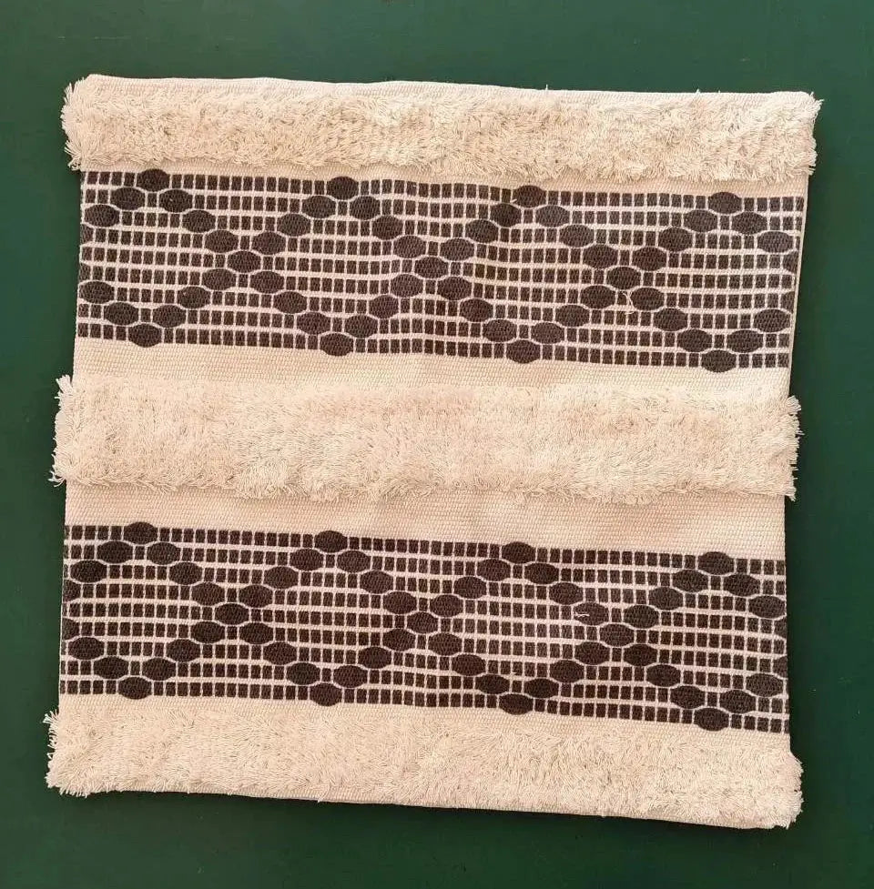 Geometric tufted tassel cushion cover beige & gray living room decor