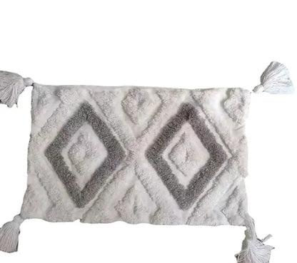 Geometric tufted tassel cushion cover beige & gray living room decor