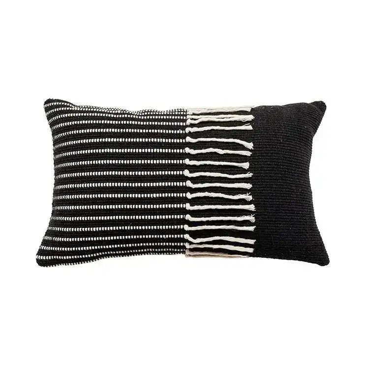 Geometric tufted tassel cushion cover beige & gray living room decor