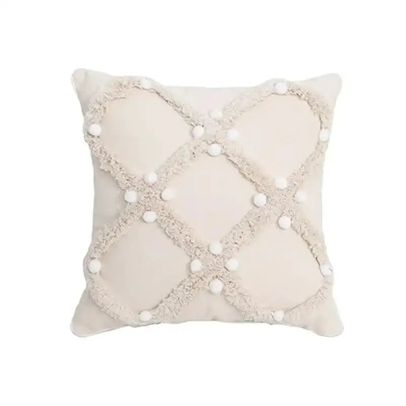 Geometric tufted tassel cushion cover beige & gray living room decor