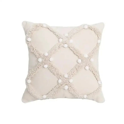 Geometric tufted tassel cushion cover beige & gray living room decor