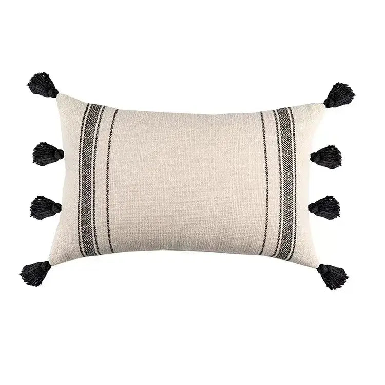 Geometric tufted tassel cushion cover beige & gray living room decor