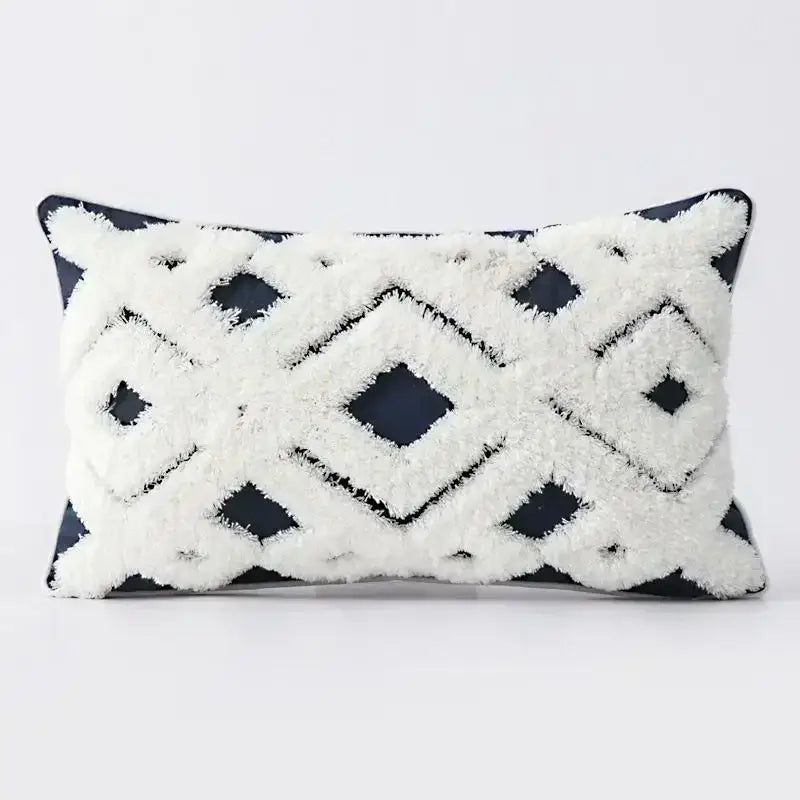 Geometric tufted tassel cushion cover beige & gray living room decor
