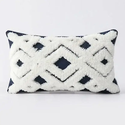 Geometric tufted tassel cushion cover beige & gray living room decor