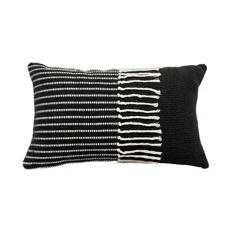 Geometric tufted tassel cushion cover beige & gray living room decor