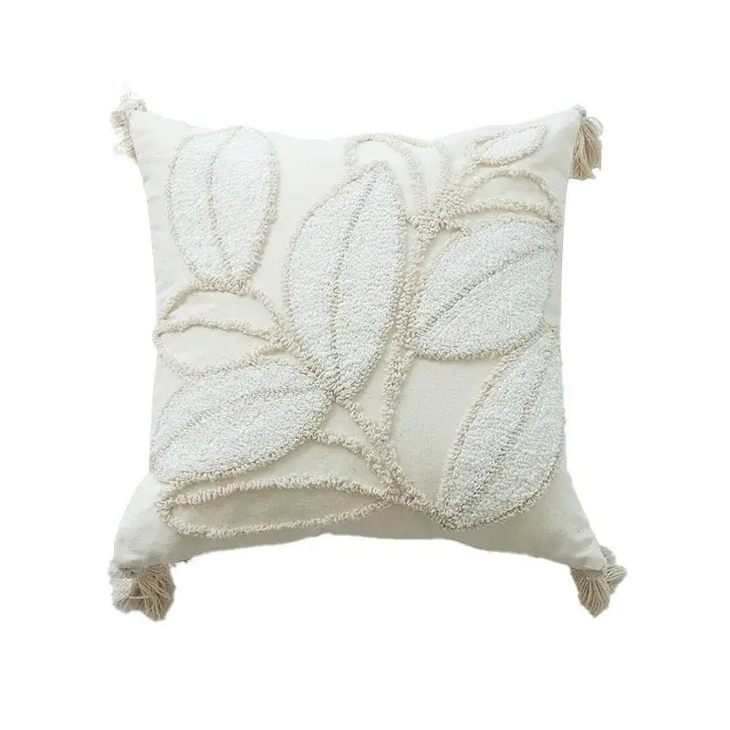 Geometric tufted tassel cushion cover beige & gray living room decor