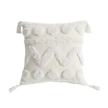 Geometric tufted tassel cushion cover beige & gray living room decor