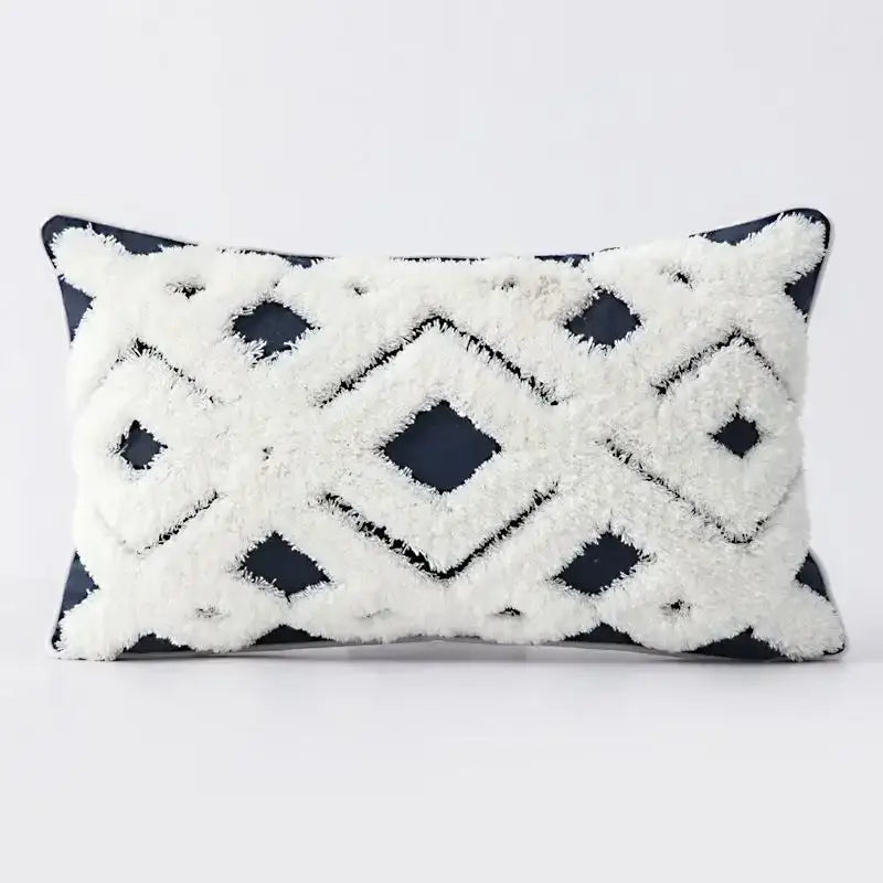 Geometric tufted tassel cushion cover beige & gray living room decor