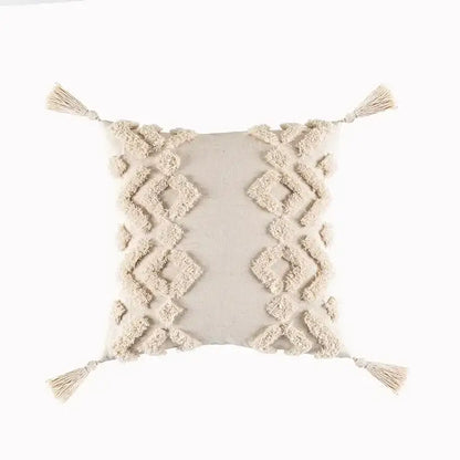 Geometric tufted tassel cushion cover beige & gray living room decor