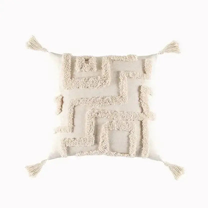 Geometric tufted tassel cushion cover beige & gray living room decor