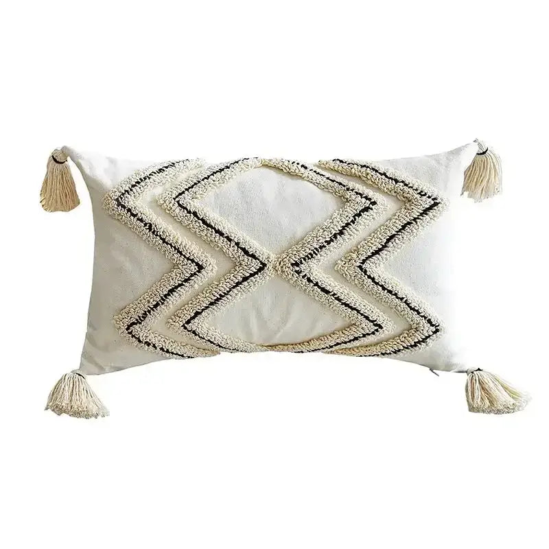 Geometric tufted tassel cushion cover beige & gray living room decor