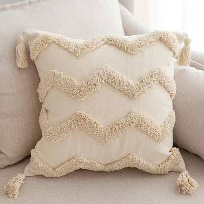 Geometric tufted tassel pillowcases beige cotton linen living room decor