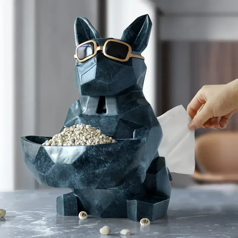 Geometric turquoise french bulldog tissue box holder living room decor
