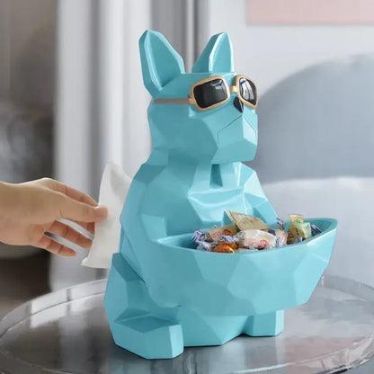 Geometric turquoise french bulldog tissue box holder living room decor