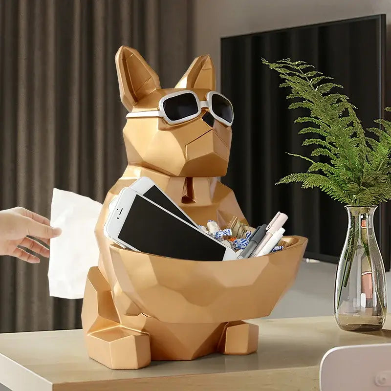 Geometric turquoise french bulldog tissue box holder living room decor
