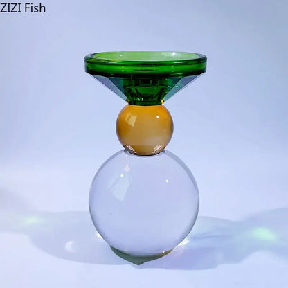 Geometric vibrant crystal candle holders dining room faceted glass