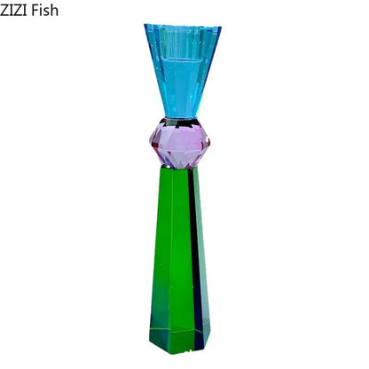 Geometric vibrant crystal candle holders dining room faceted glass