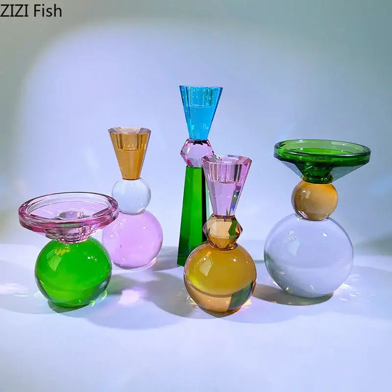 Geometric vibrant crystal candle holders dining room faceted glass