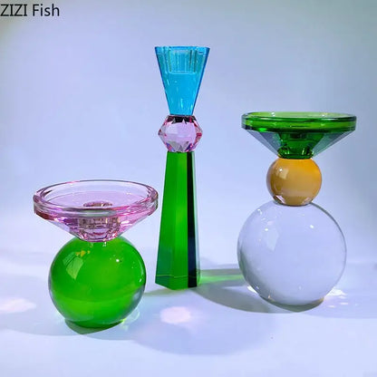 Geometric vibrant crystal candle holders dining room faceted glass