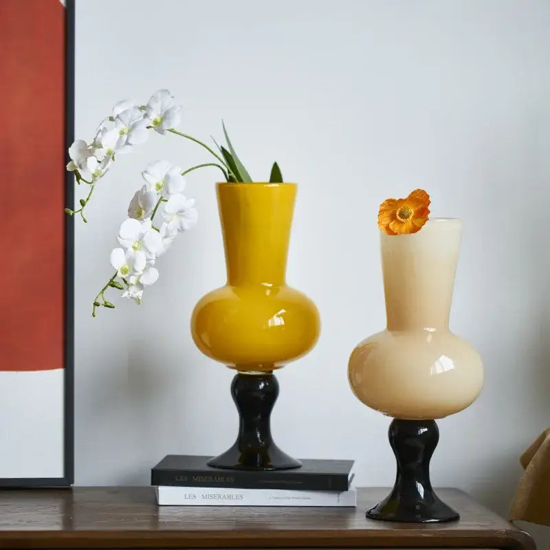 Geometric vintage glass vase mustard & cream living room decor