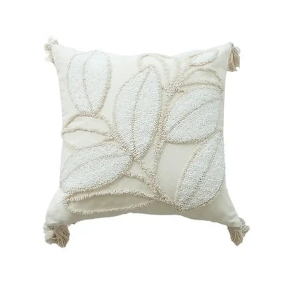 Geometric waves tufted cream pillow covers bedroom textured fringe