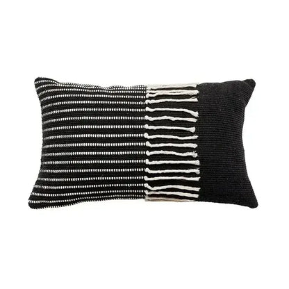 Geometric waves tufted cream pillow covers bedroom textured fringe