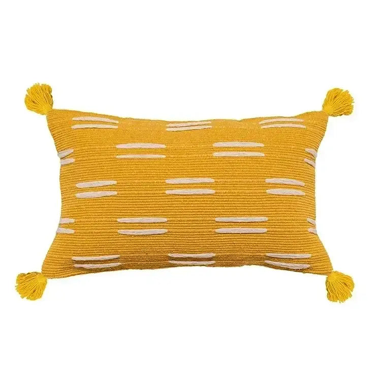 Geometric waves tufted cream pillow covers bedroom textured fringe