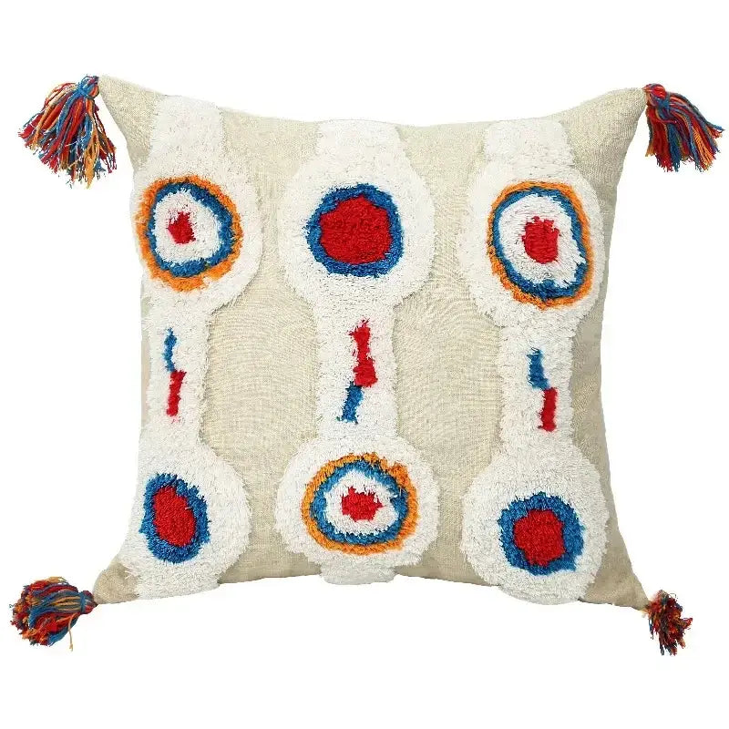 Geometric waves tufted cream pillow covers bedroom textured fringe