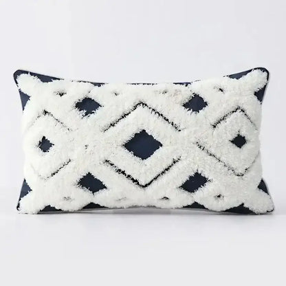 Geometric waves tufted cream pillow covers bedroom textured fringe