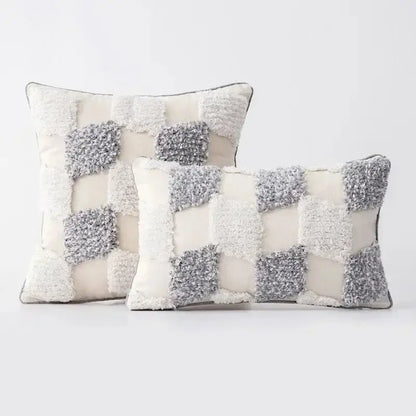 Geometric waves tufted cream pillow covers bedroom textured fringe