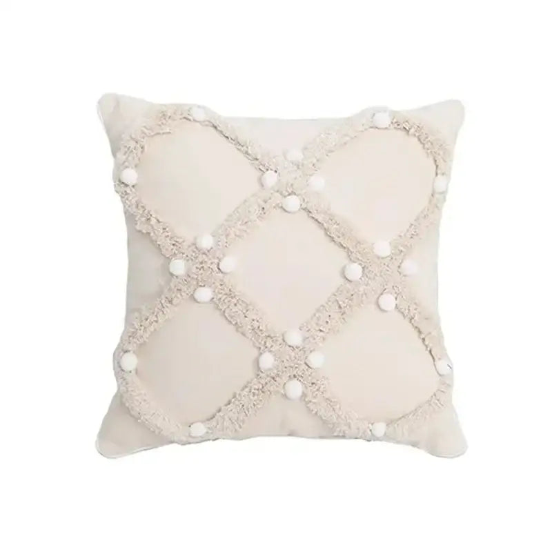 Geometric waves tufted cream pillow covers bedroom textured fringe