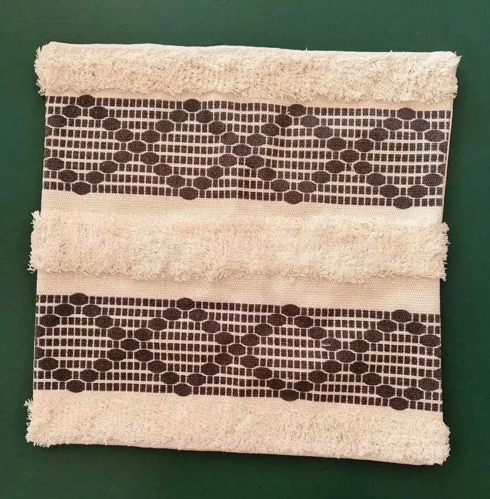 Geometric waves tufted cream pillow covers bedroom textured fringe