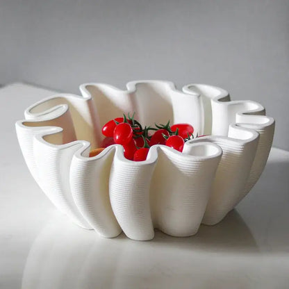 Geometric wavy white ceramic fruit plate tray for kitchen storage