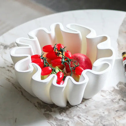 Geometric wavy white ceramic fruit plate tray for kitchen storage