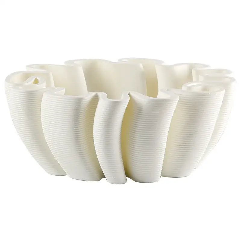 Geometric wavy white ceramic fruit plate tray for kitchen storage