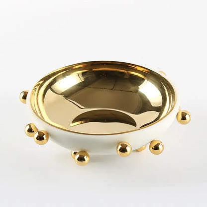 Geometric white and gold ceramic fruit bowl round kitchen tray