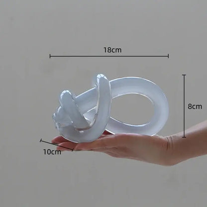 Geometric white glass twine knot sculpture living room decor