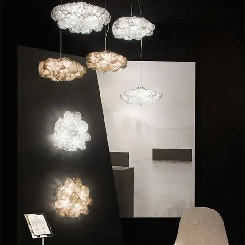 Geometric white gold pendant light bedroom clouds white gold paper