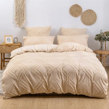 Geometric white quilted duvet cover set bedroom bedding