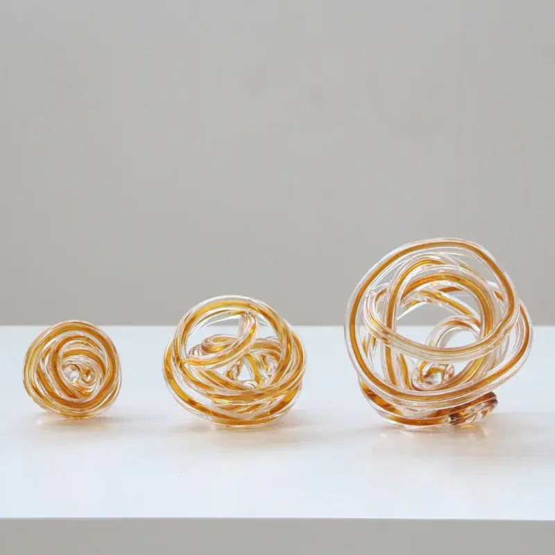 Geometric wound glass twine sphere amber & clear living room decor