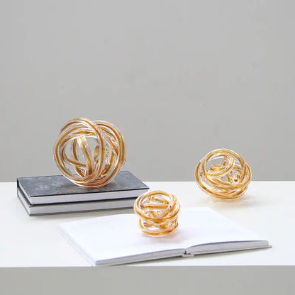 Geometric wound glass twine sphere amber & clear living room decor