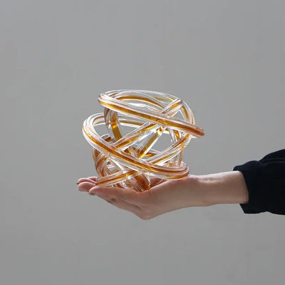 Geometric wound glass twine sphere amber & clear living room decor