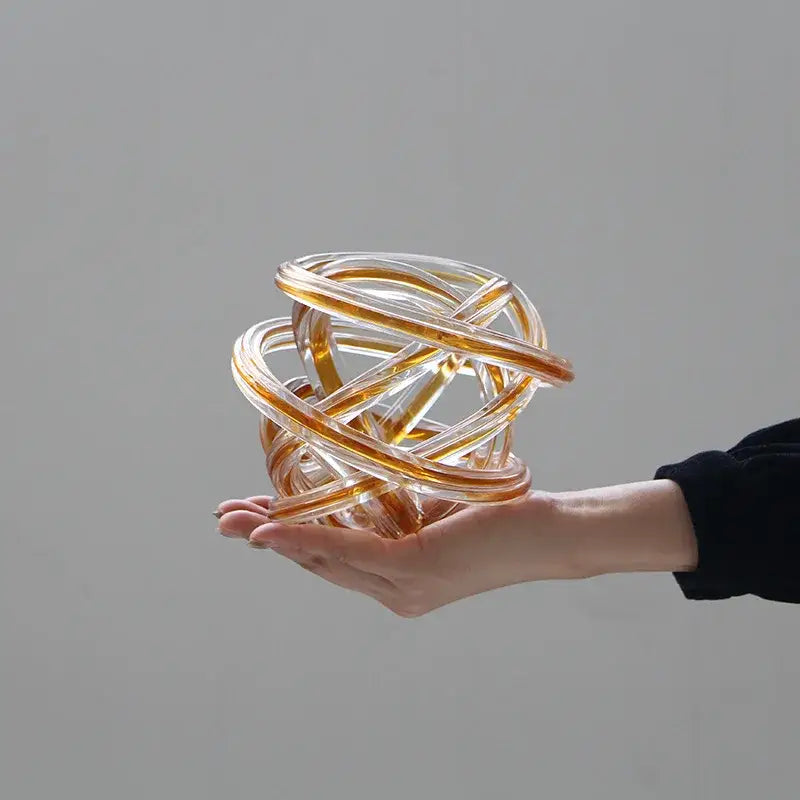 Geometric wound glass twine sphere amber & clear living room decor