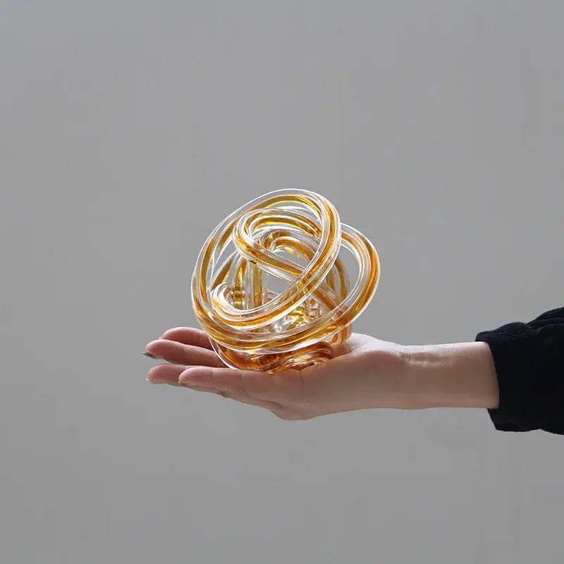 Geometric wound glass twine sphere amber & clear living room decor