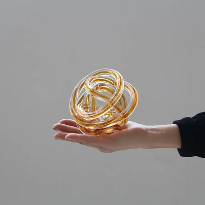Geometric wound glass twine sphere amber & clear living room decor