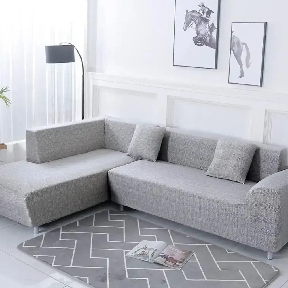 Geometric yellow & gray stretch sofa cover living room couch protector