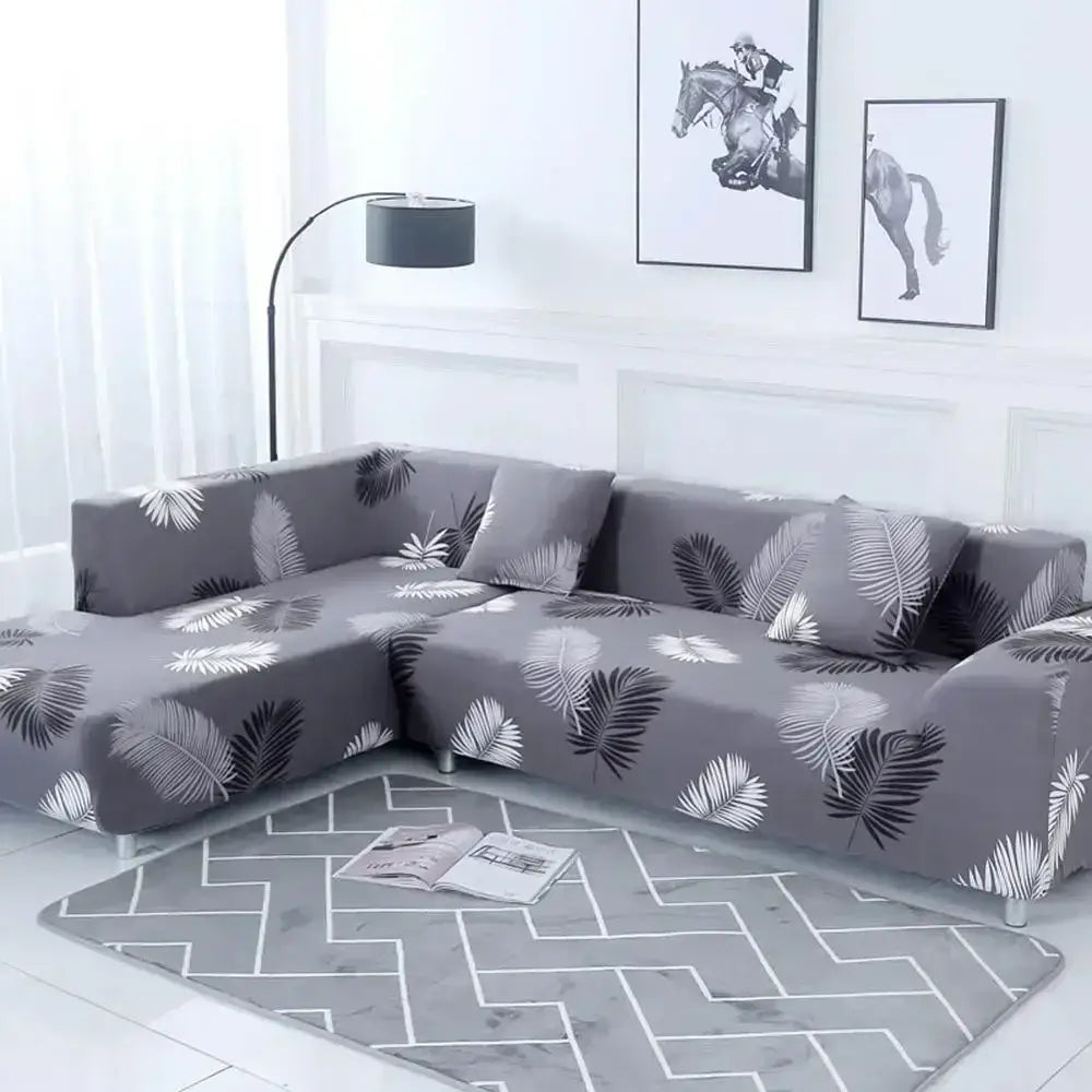 Geometric yellow & gray stretch sofa cover living room couch protector